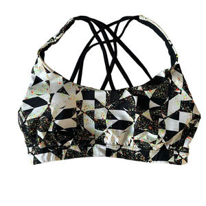 VICTORIA SPORT BLACK AND WHITE MULTICOLOR CAGED SPORTS BRA WITH PADDING